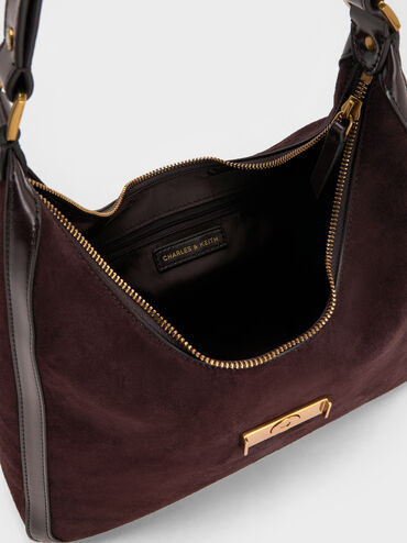 Charlot Recycled Suede Hobo Bag, Espresso Brown, hi-res