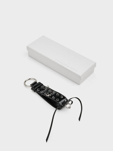 Grommet Lace-Up Bag Charm, Noir, hi-res