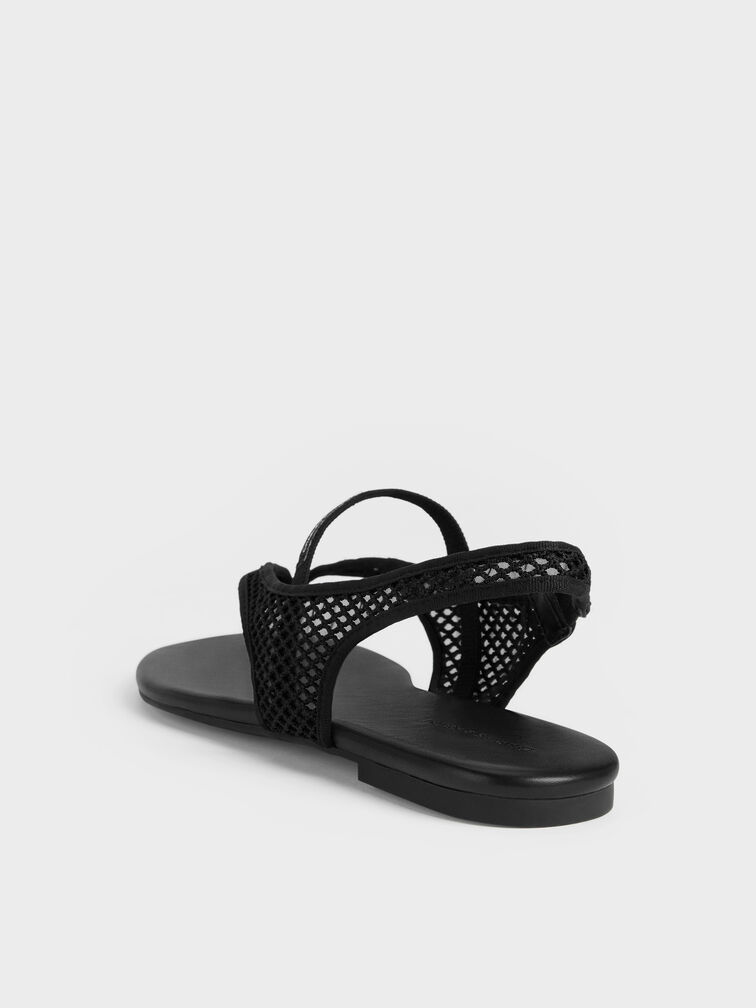 Ellory Mesh Thong Slingback Sandals, Black Textured, hi-res