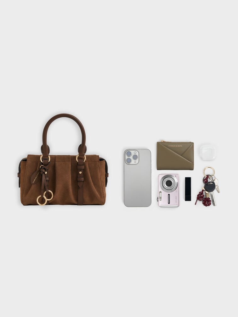 Britton Recycled Suede Top Handle Tote Bag, Mocha Brown, hi-res