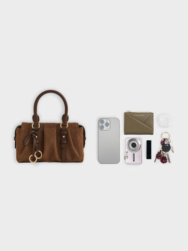 Britton Recycled Suede Top Handle Tote Bag, Mocha Brown, hi-res