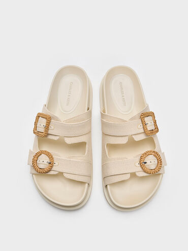 Woven-Buckle Double-Strap Sandals, Chalk, hi-res