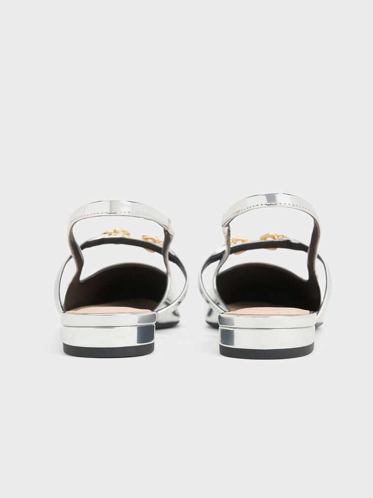 Trifina Metallic-Accent Pointed-Toe Slingback Flats, Silver Trifina Metallic-Accent Pointed-Toe Slingback Flats, Silver, hi-res