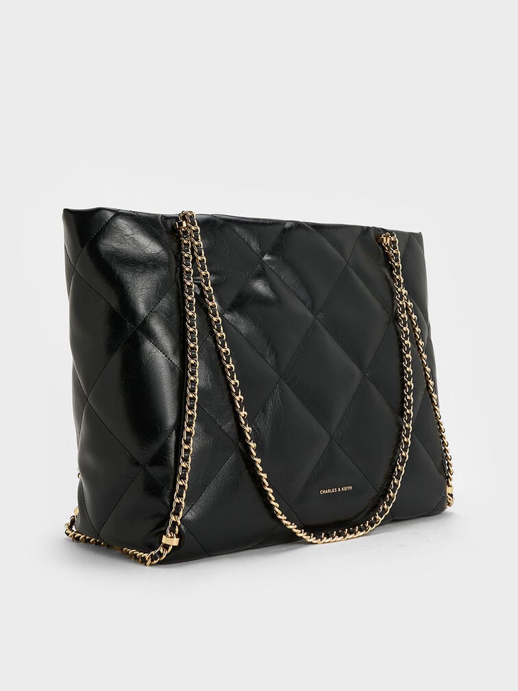 Apfra Quilted Chain-Embellished Tote Bag, Black, hi-res