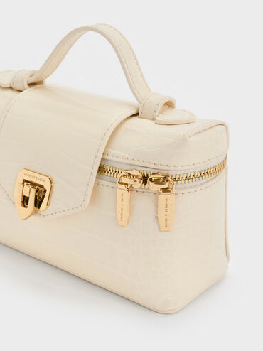 Arwen Croc-Effect Top Handle Vanity Bag, Cream, hi-res