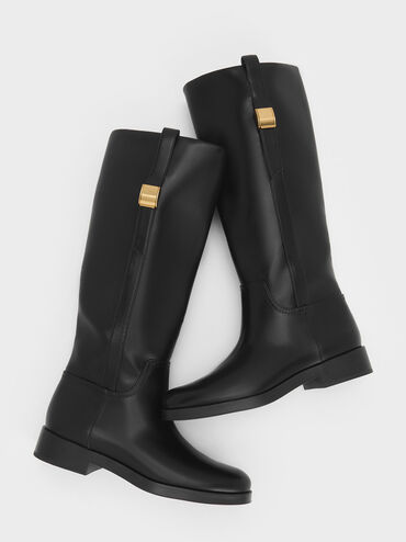 Yvette Metallic-Accent Knee-High Boots, Black, hi-res