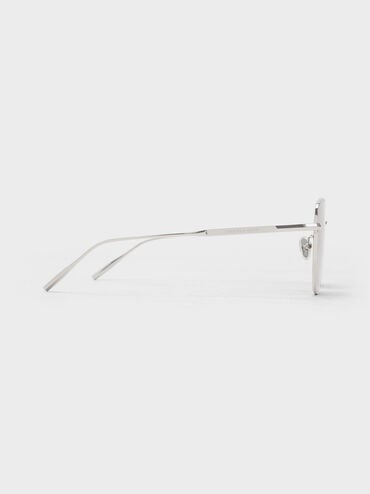 Delta Metallic-Rim Square Sunglasses, Silver, hi-res