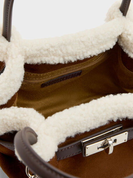 Mini Cosima Fur-Trim Tote Bag, Pecan Brown, hi-res