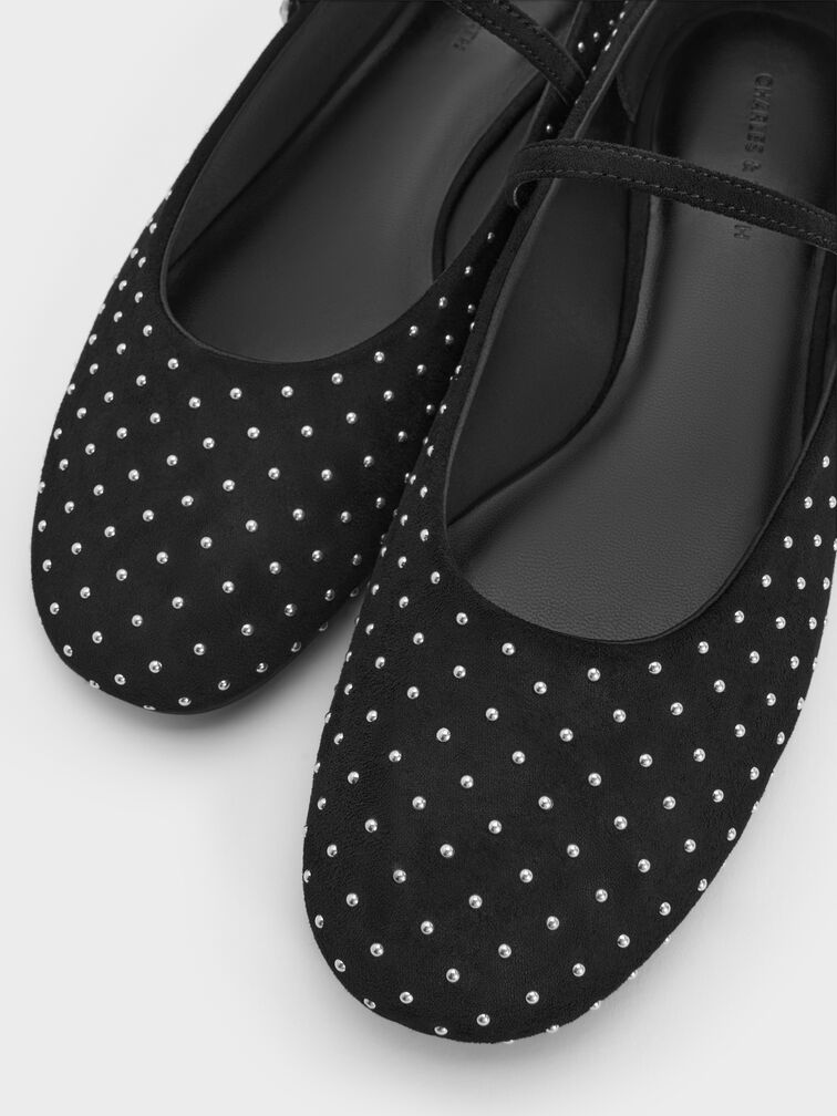Gertrude Faux Suede Studded Mary Janes, Black Textured, hi-res
