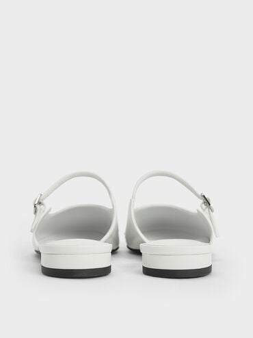 Pearl-Embellished Cap-Toe Flat Mules, White, hi-res
