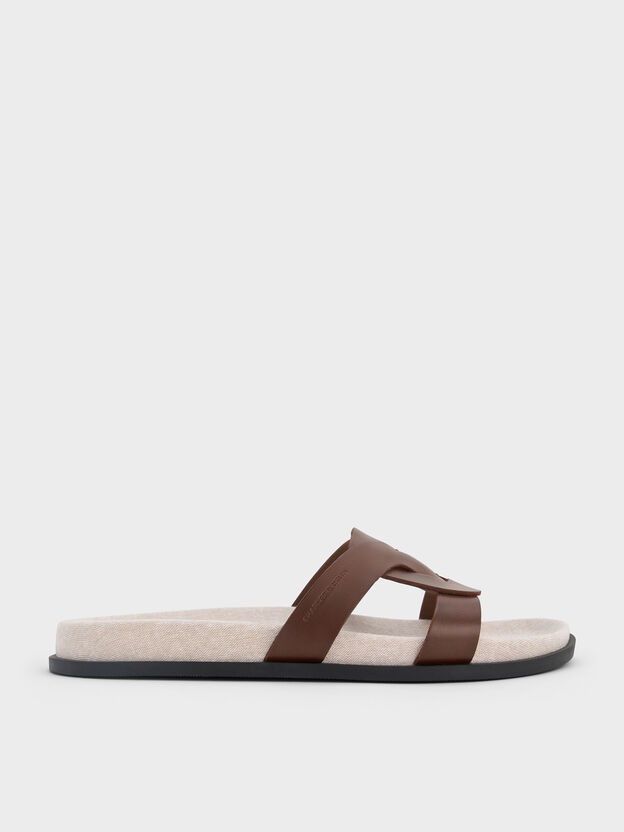 Fannie Linen Interwoven Slide Sandals, Dark Brown, hi-res