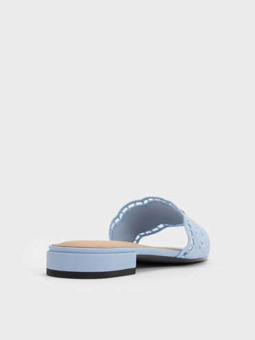 Leather Embroidered Slide Sandals, Light Blue, hi-res