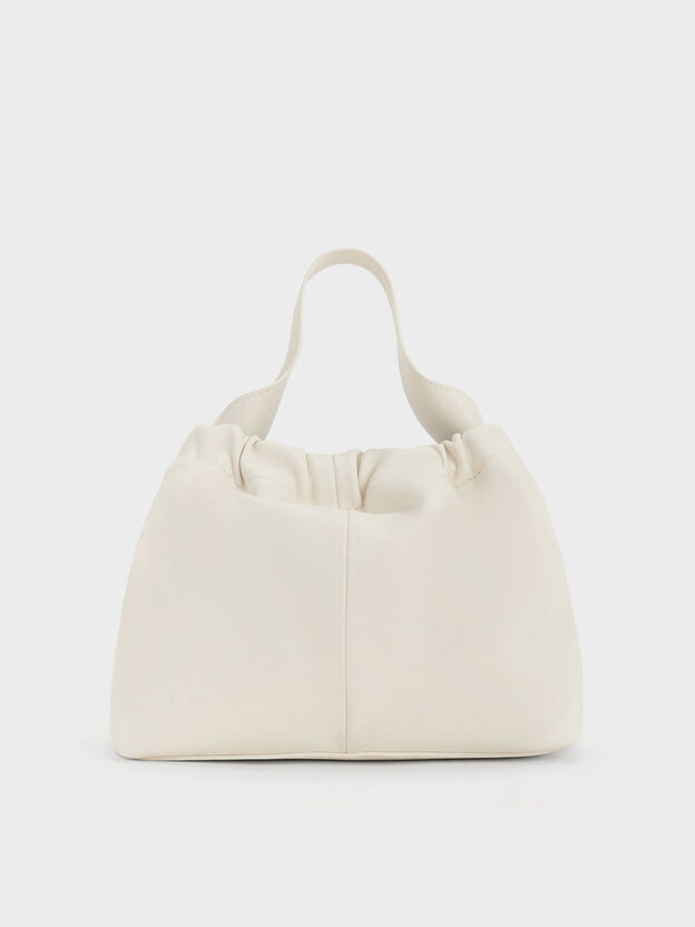 Ally Ruched Chain-Handle Bag, Cream, hi-res