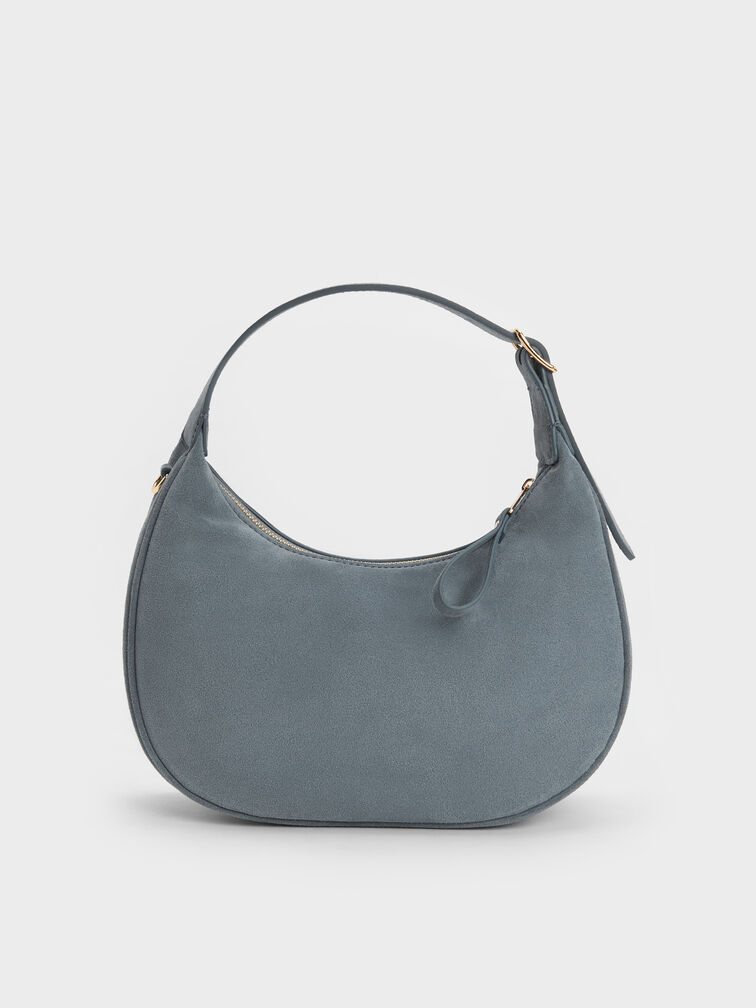 Vega Faux Suede Hobo Bag, Smoky Blue, hi-res