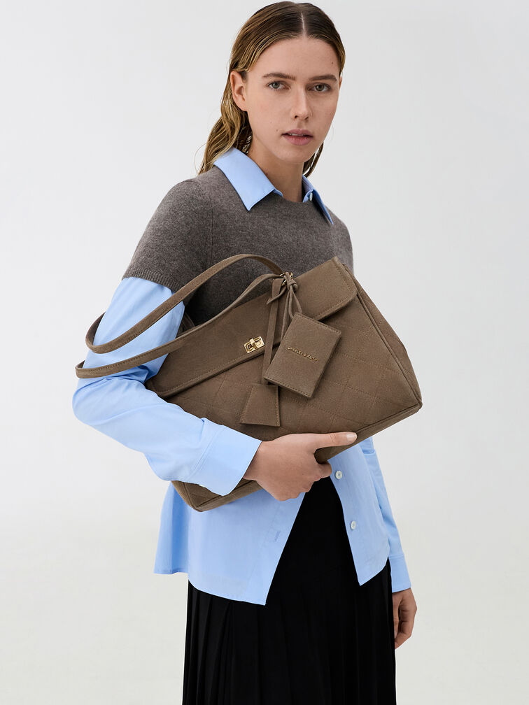 XL Apfra Quilted Tote Bag, Stone Grey, hi-res