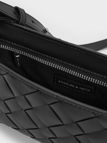 Ivette Woven Elongated Shoulder Bag, Noir, hi-res