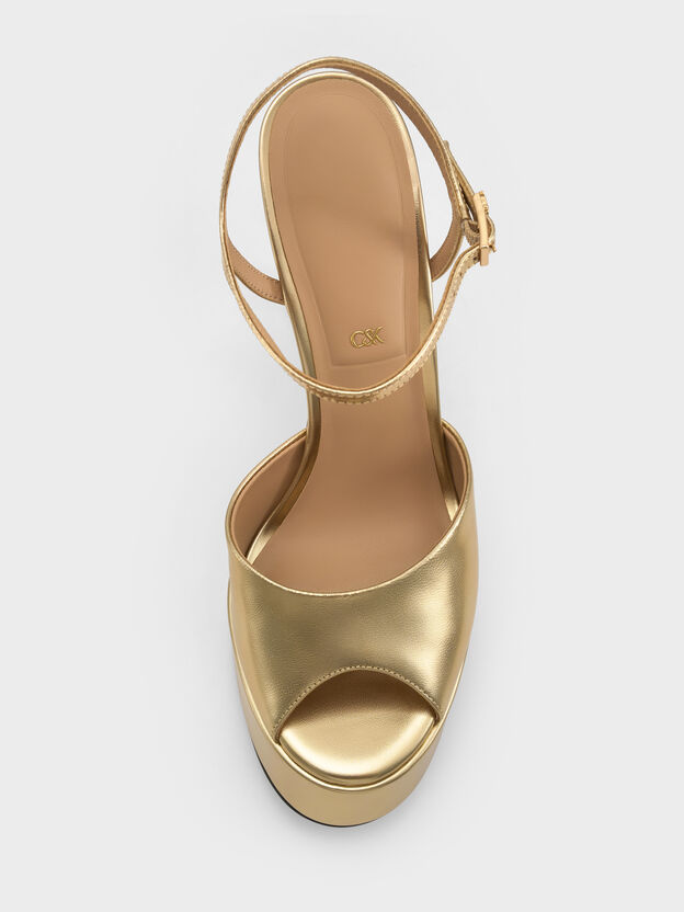 Francesca Metallic Leather Peep-Toe Platform Heels, Gold, hi-res