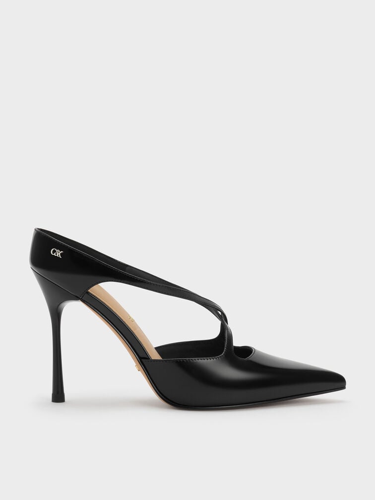 Kyra Leather Crossover-Strap Stiletto-Heel Mules, Black Box, hi-res