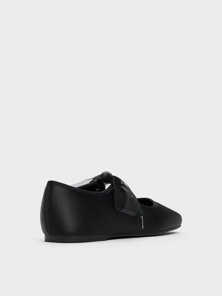 Camila Satin Mary Jane Flats, Black Textured, hi-res