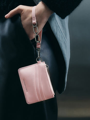 Agatha Chain-Accent Wristlet Card Holder, Cotton Candy Pink, hi-res