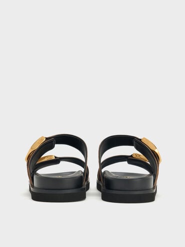 Gabine Leopard-Print Gold-Buckle Leather Slides, Animal Print Brown, hi-res