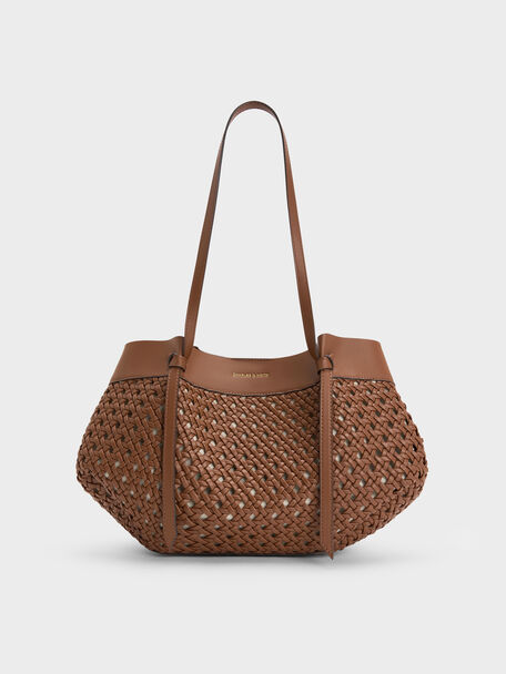 Calla Woven Tote Bag, Chocolate, hi-res