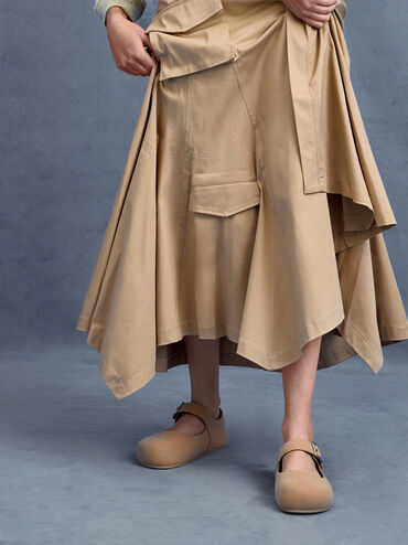 Buckled Mary Jane Flats, Beige, hi-res