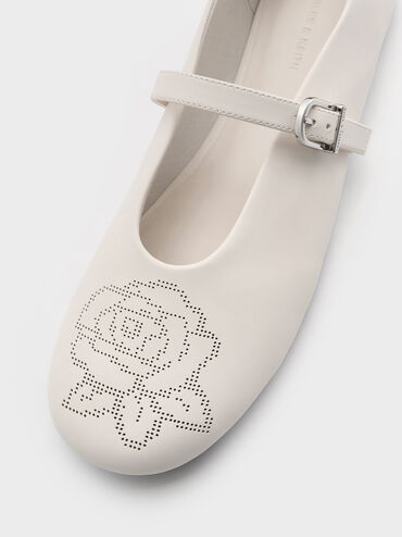 Perforated Rose High-Vamp Mary Janes, Chalk, hi-res