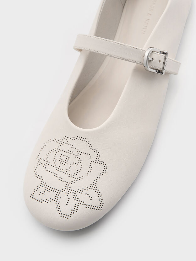 Perforated Rose High-Vamp Mary Janes, Chalk, hi-res