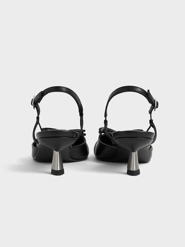 Patent Cap-Toe Bow Slingback Pumps, Black Patent, hi-res