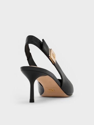 Cody Leather Pointed-Toe Kitten-Heel Slingback Pumps, Black, hi-res