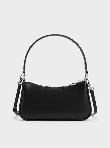 Elspeth Curved Shoulder Bag, Noir, hi-res