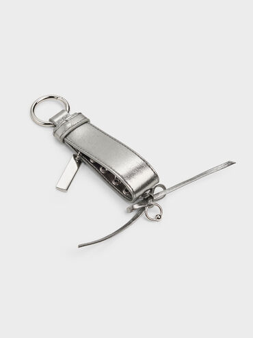 Grommet Lace-Up Bag Charm, Pewter, hi-res