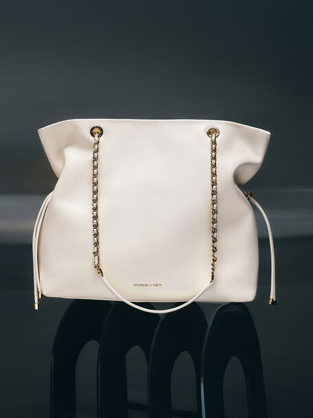 Arya Braided-Chain Tote Bag, Cream, hi-res