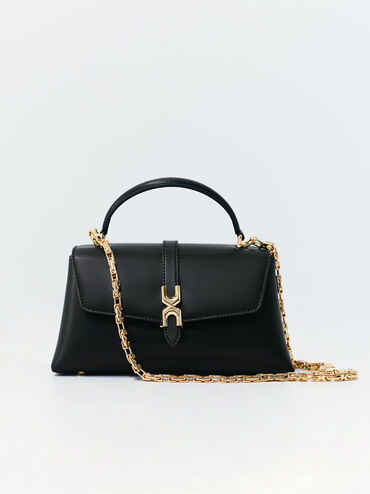 Adalyn Metallic-Buckle Chain-Strap Top Handle Bag, Black, hi-res