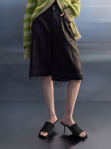 Loren Textured Kitten-Heel Mules, Black Textured, hi-res