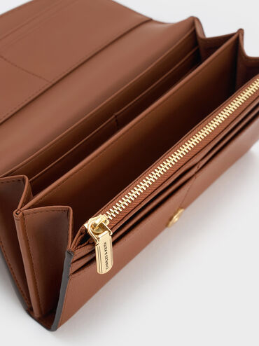 Briony Curved Flap Long Wallet, Chocolate, hi-res