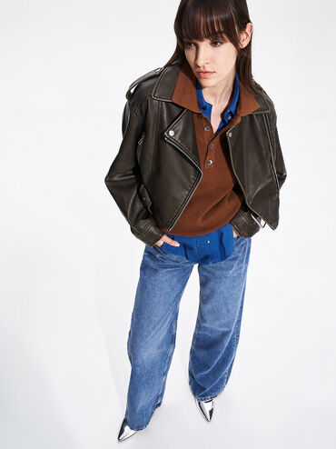 Trifina Metallic-Accent Pointed-Toe Slingback Flats, Silver, hi-res