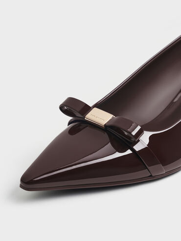 Dorian Patent Bow Pointed-Toe Block-Heel Pumps, Dark Brown, hi-res