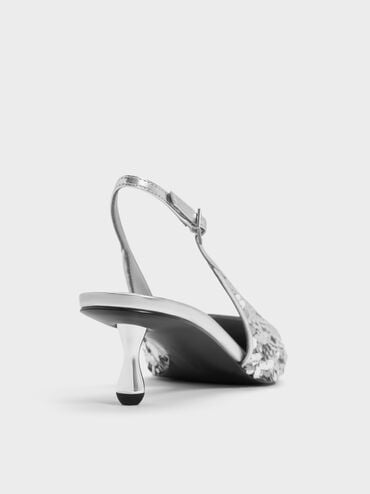 Ruthie Sequinned Slingback Pumps, Silver, hi-res