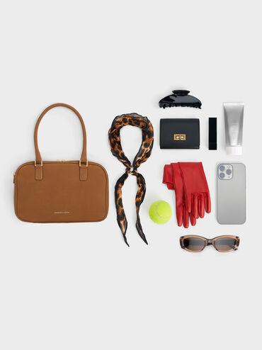 Sianna Textured Bowling Bag, Brown, hi-res