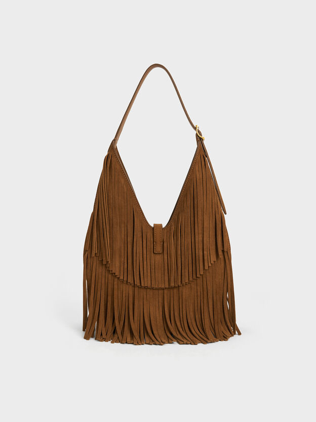 Cesia Fringed Hobo Bag, Sienna Brown, hi-res
