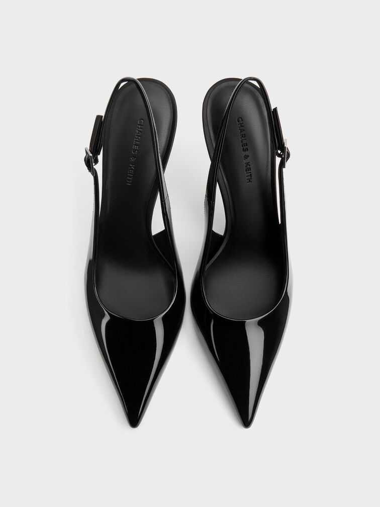 Patent Pointed Slingback Pumps, Black Patent, hi-res