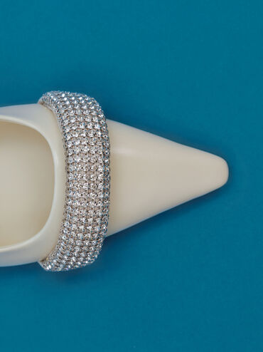 Crystal-Embellished Pointed-Toe Slingback Pumps, Chalk, hi-res
