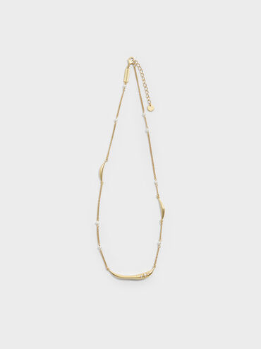Corrine Pearl Sculptural Necklace, Brush Gold, hi-res