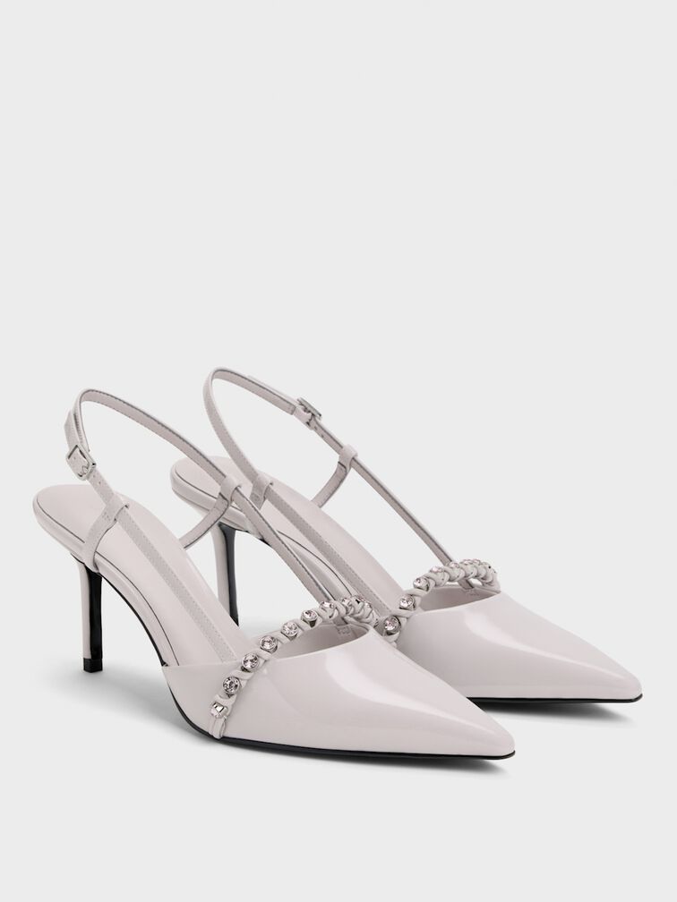 Patent Crystal Slingback Pumps, Lilac, hi-res