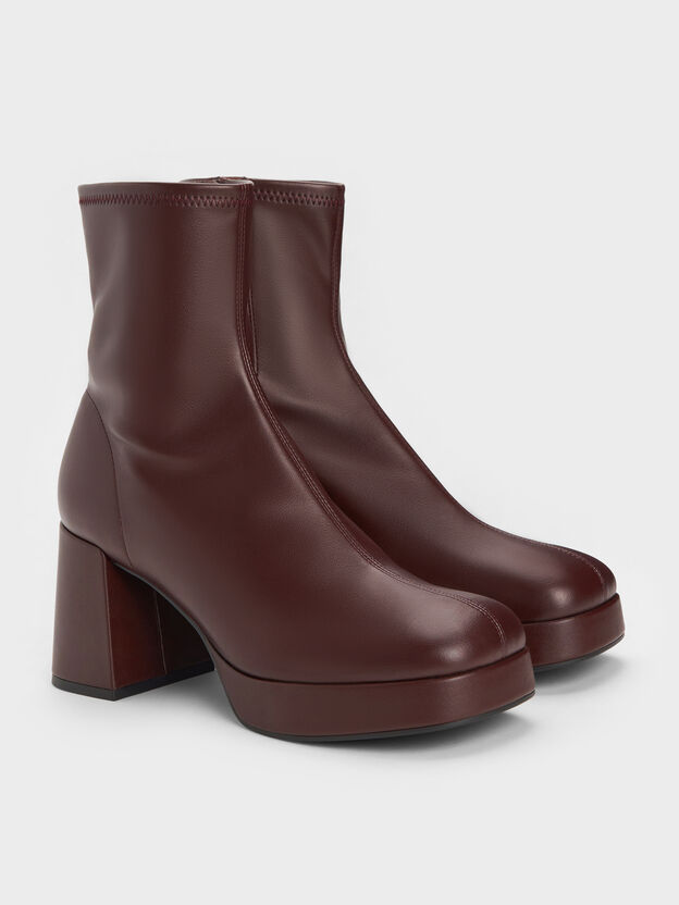 Platform Ankle Boots, Burgundy, hi-res