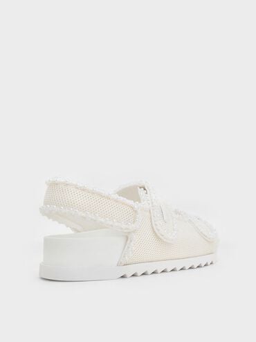 Mesh Pearl-Embellished Flatform Sandals, White, hi-res
