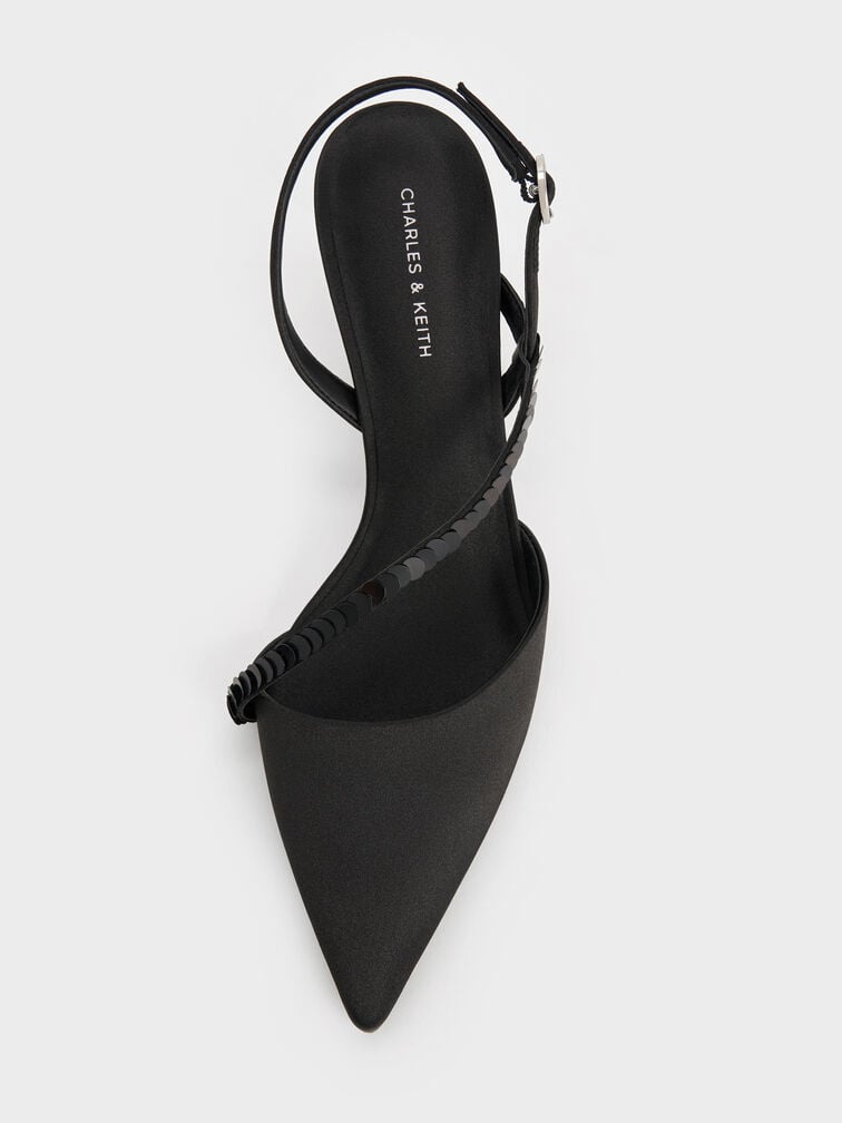 Briella Sequinned Slingback Pumps, Black Textured, hi-res