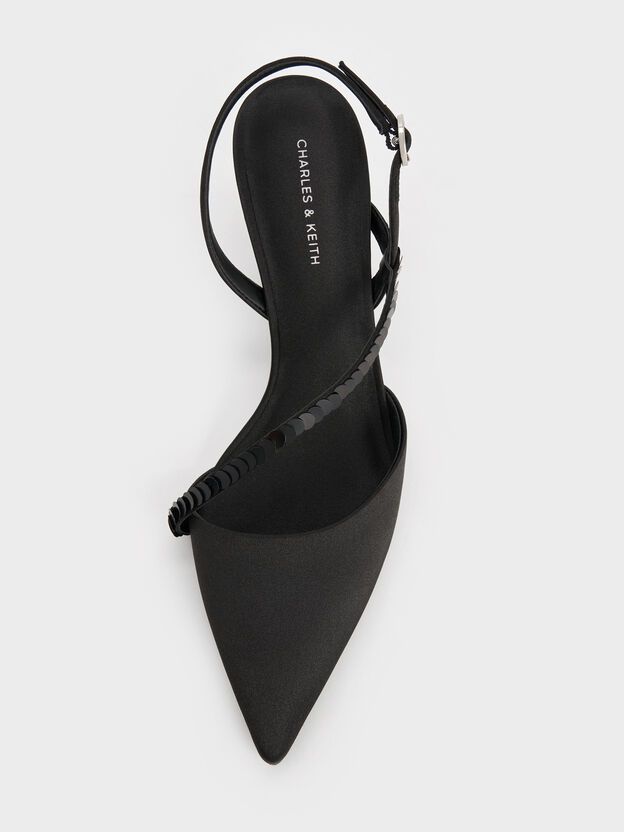 Briella Sequinned Slingback Pumps, Black Textured, hi-res